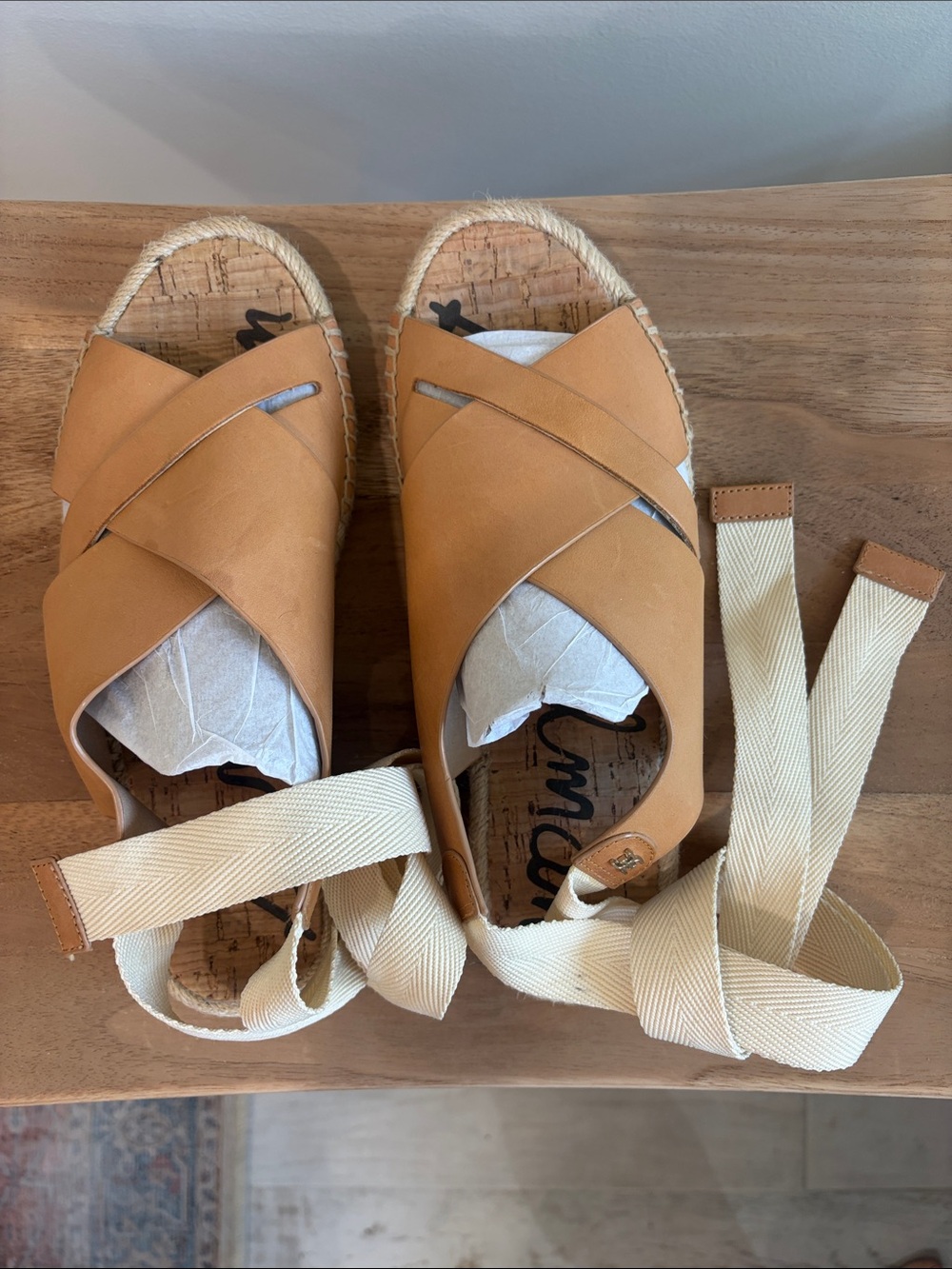 Sam Edelman Tan Leather Crisscross Espadrille Tie Sandals